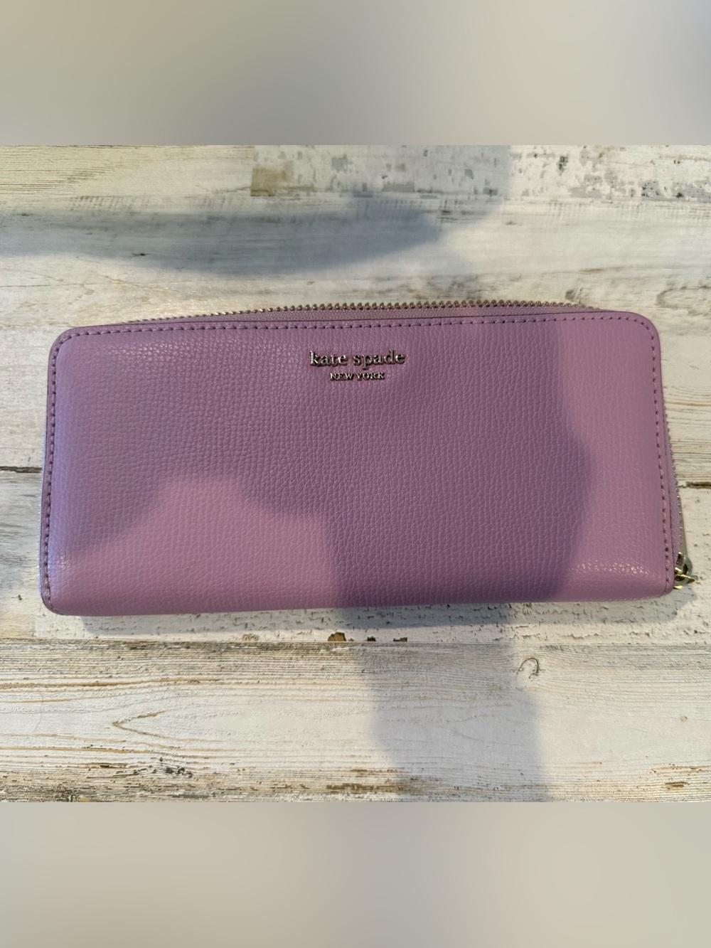 kate spade Lilac Leather Zip Wallet with Gold Logo